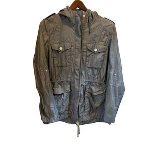 BCBG Generation Women's Gray Utility Jacket Hooded Cinch Waist Lightweight sizes
